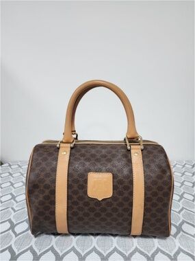 Authentic Celine Macadam Vintage Boston Bag 25 Brown/Beige